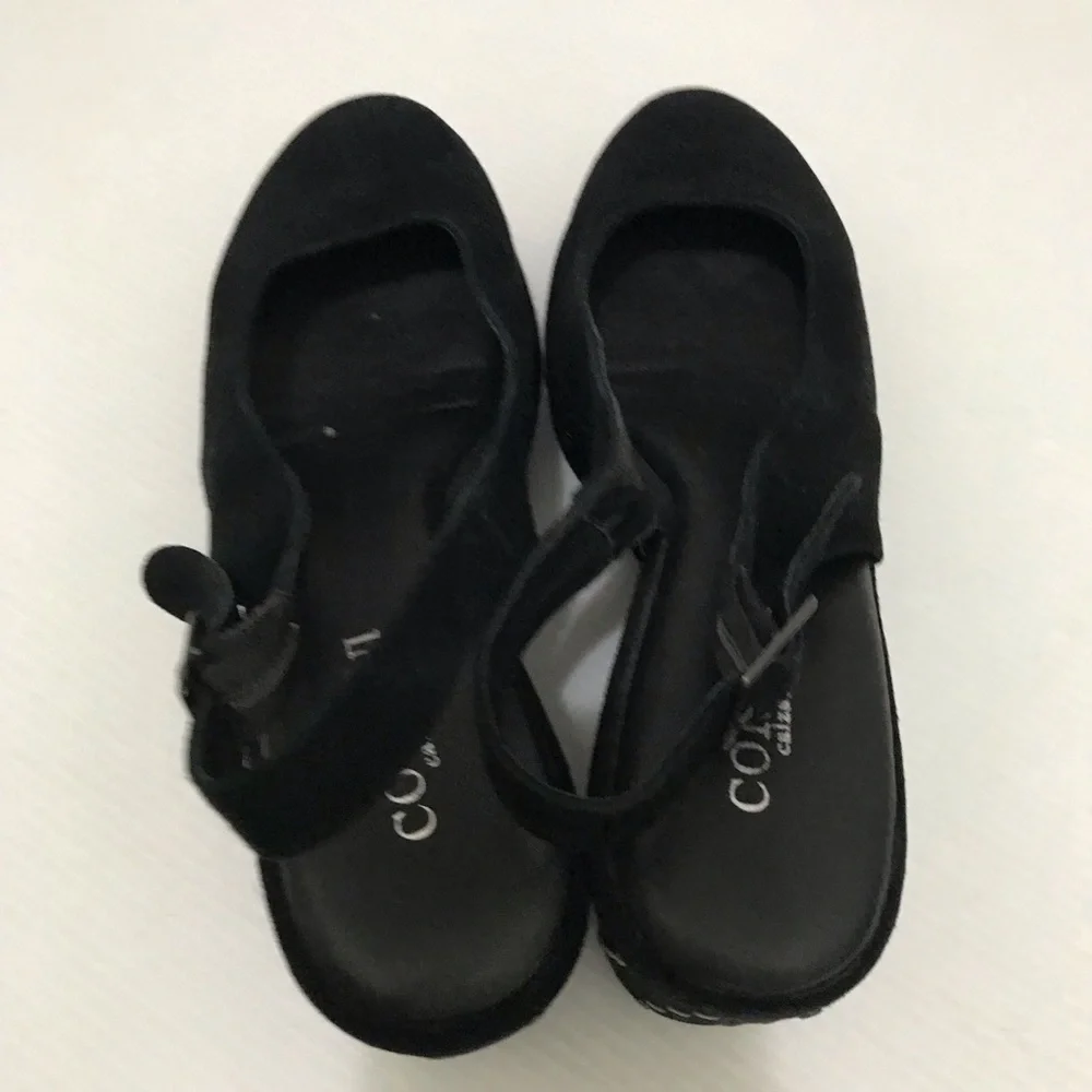 CORDANI Black Suede Stud Platform Slingbacks Shoes Heels Pumps Size 41